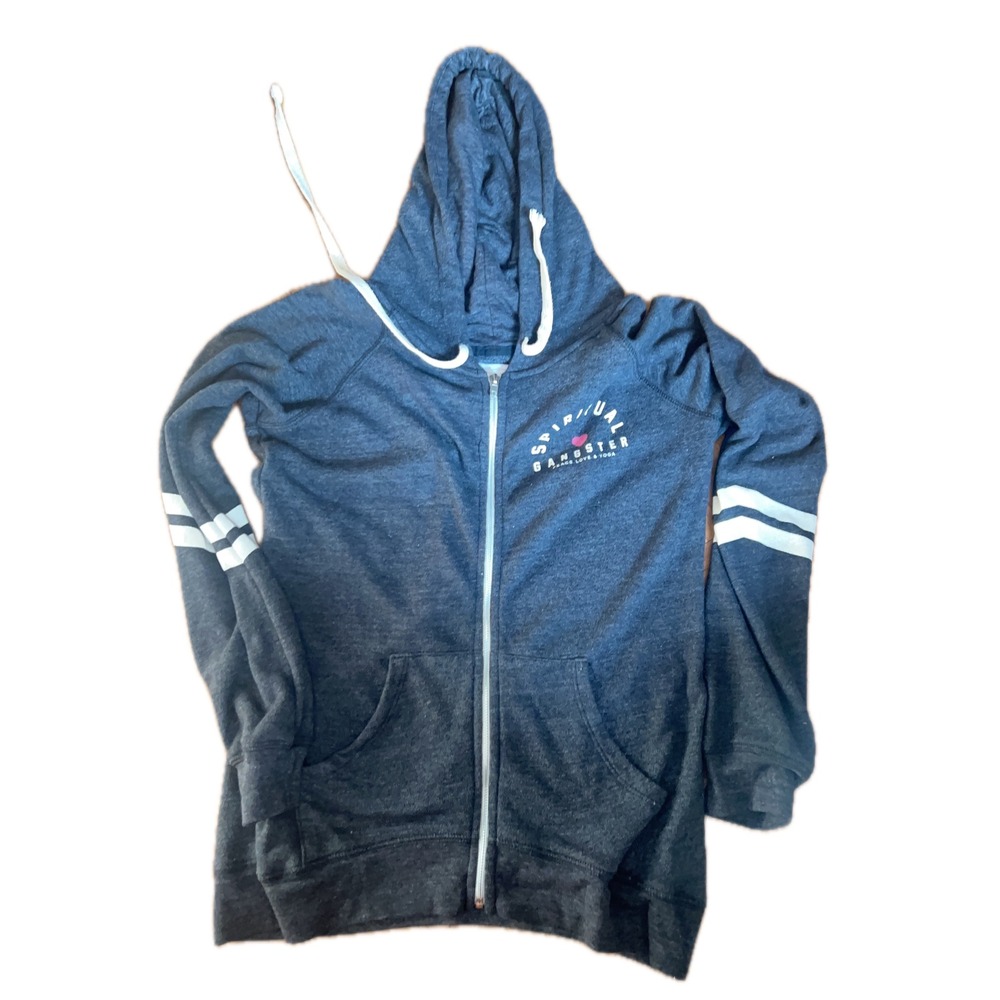 Spiritual Gangster Zip Up Hoodie Charcoal Grey Varsity Stripe Yoga Medium - Picture 2 of 5